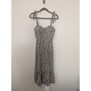 AUW Floral Print Smocked Midi Dress Tie Shoulder Cottagecore Whismigoth Size M